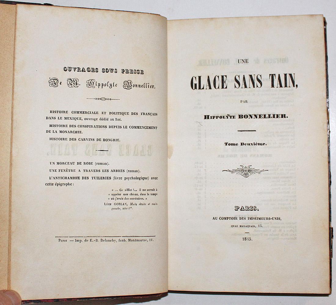 Une Glace Sans Tain (2 Volume Set) by Bonnellier, Hippolyte: Very Good ...