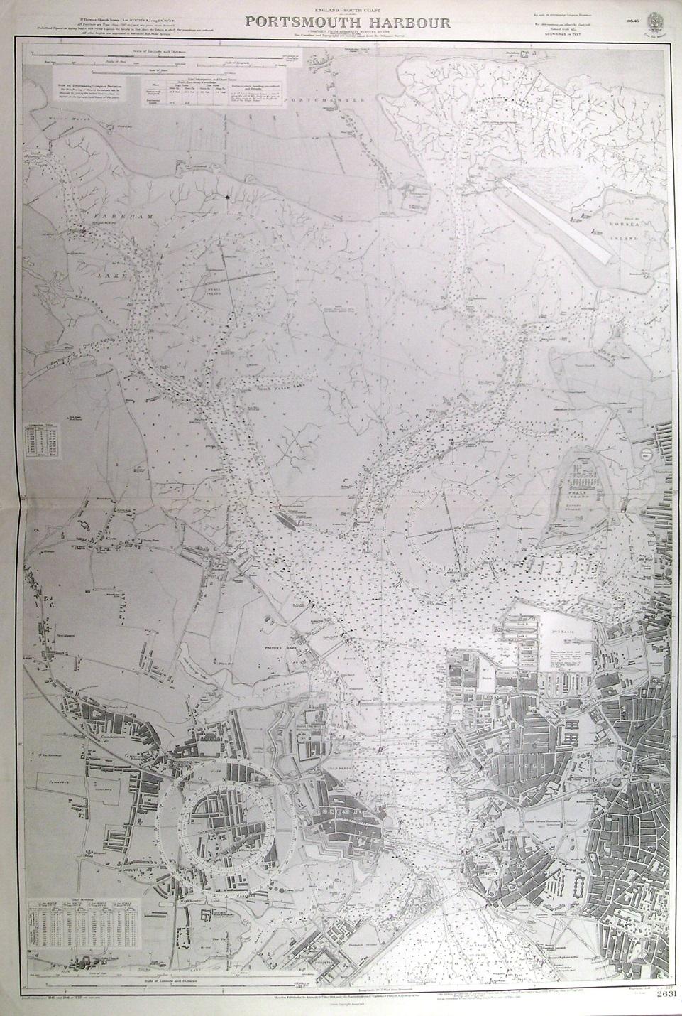 ADMIRALTY 1943 map Hampshire Portsmouth Harbour town plan & sea coast chart 