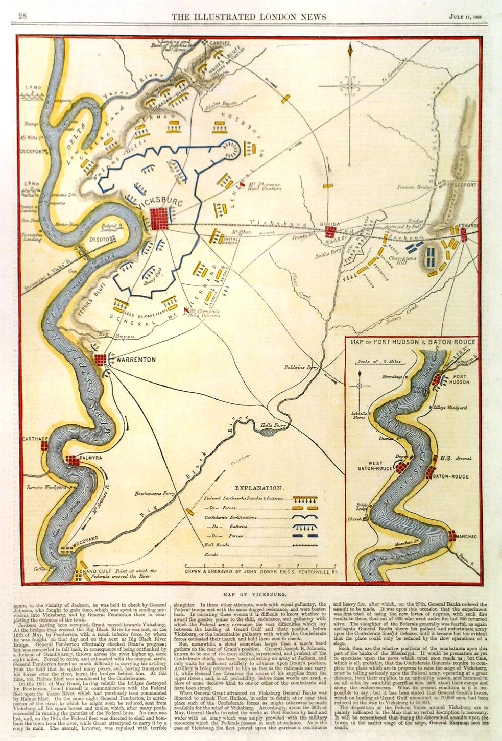 MAP OF VICKSBURG . Map of the area around Vicksburg during the Civil