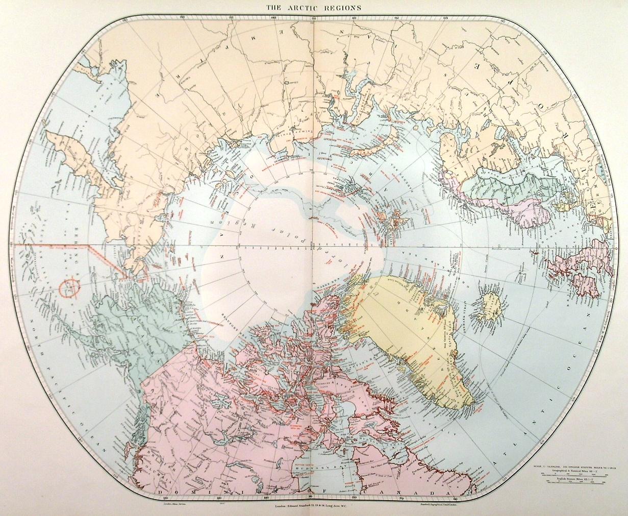 THE ARCTIC REGIONS . Map of the North Pole and down to 50° latitude