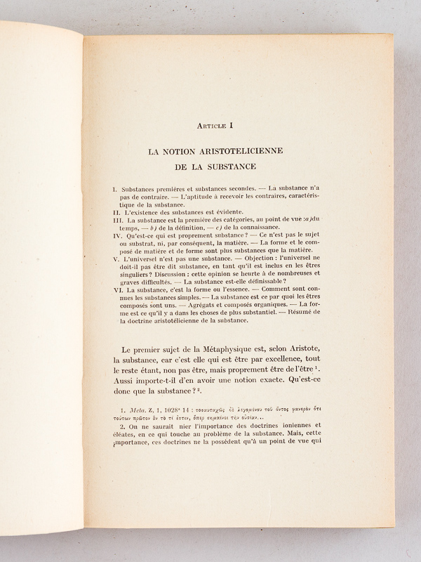 La Notion de substance. Essai historique et critique sur le