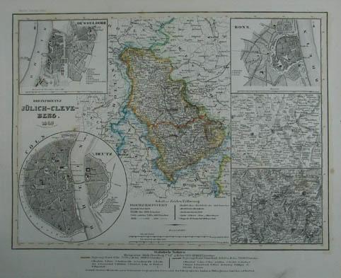 Rheinprovinz Jülich-Cleve-Berg. Grenzkolorierte Stahlstich-Karte v