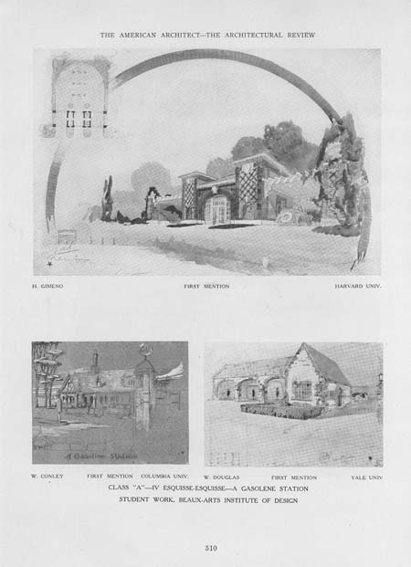 Article: Beaux-Arts Institute of Design, Judgement of April 10, 1923: a Gasoline Station; a Flower Market; an Italian Palace Facade by J. Aronson; D.