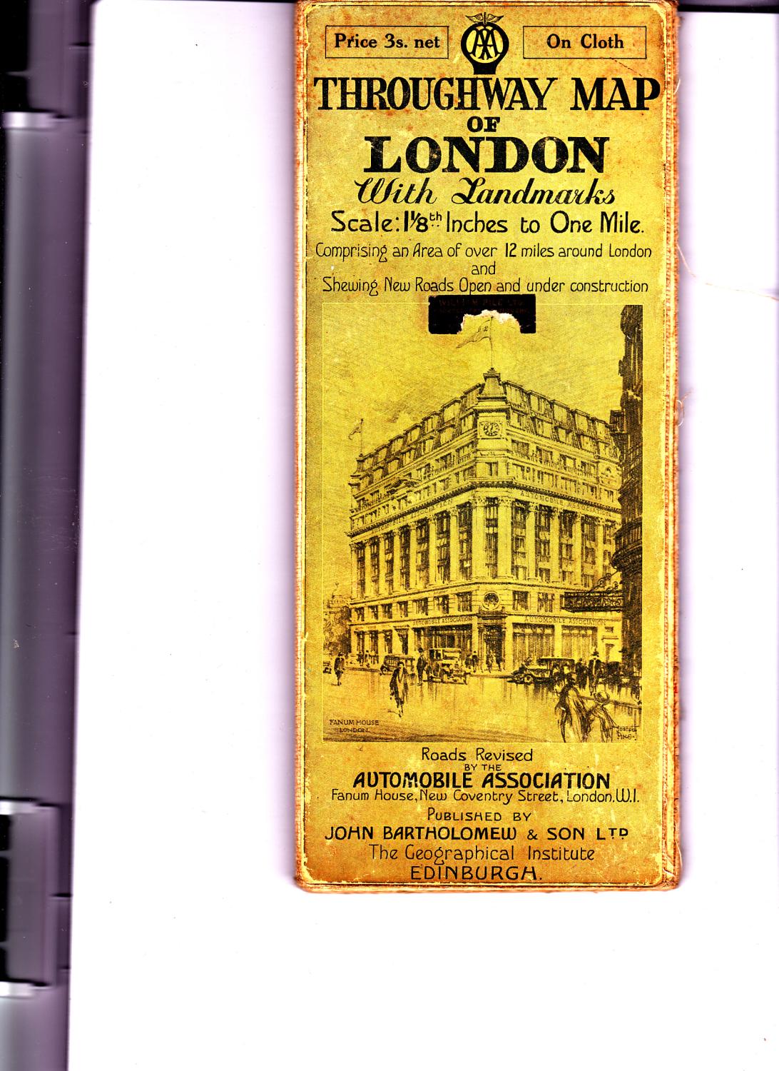 AA Throughway Map of London with Landmarks, Scale 1 & 1/8th Inches to One Mile Comprising an 