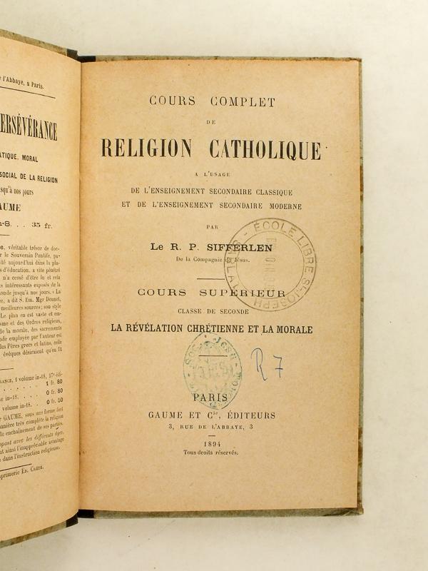 Page De Garde Cours De Religion Catholique Cours complet de Religion catholique à l'usage de l'enseignement