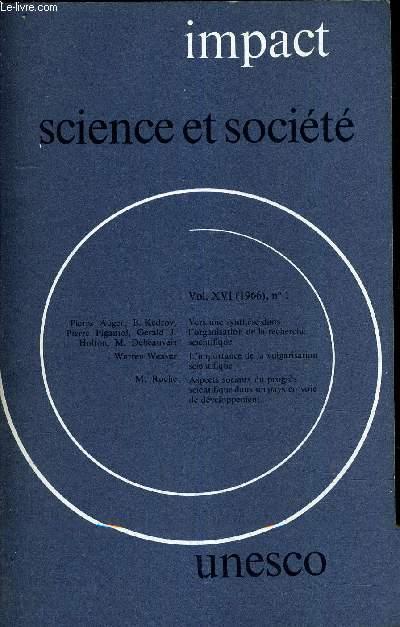 IMPACT SCIENCE ET SOCIETE VOLUME N°16 N°1 - 1966. by COLLECTIF: (1966 ...