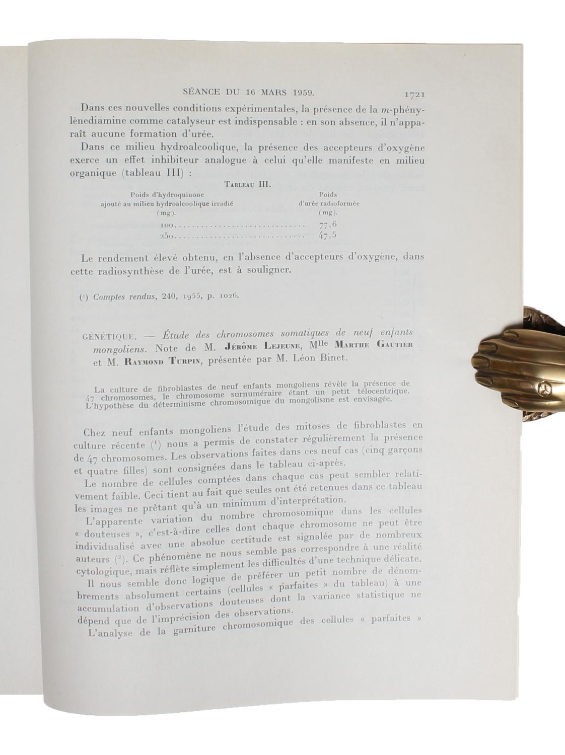 A Tude Des Chromosomes Somatiques Des Neuf Enfants Mongoliens In Comptes Rendus Academies Des Sciences Paris 1959 248 The Discovery Of Trisomy 21 The Cause Of Down S Syndrome By Lejeune Ja