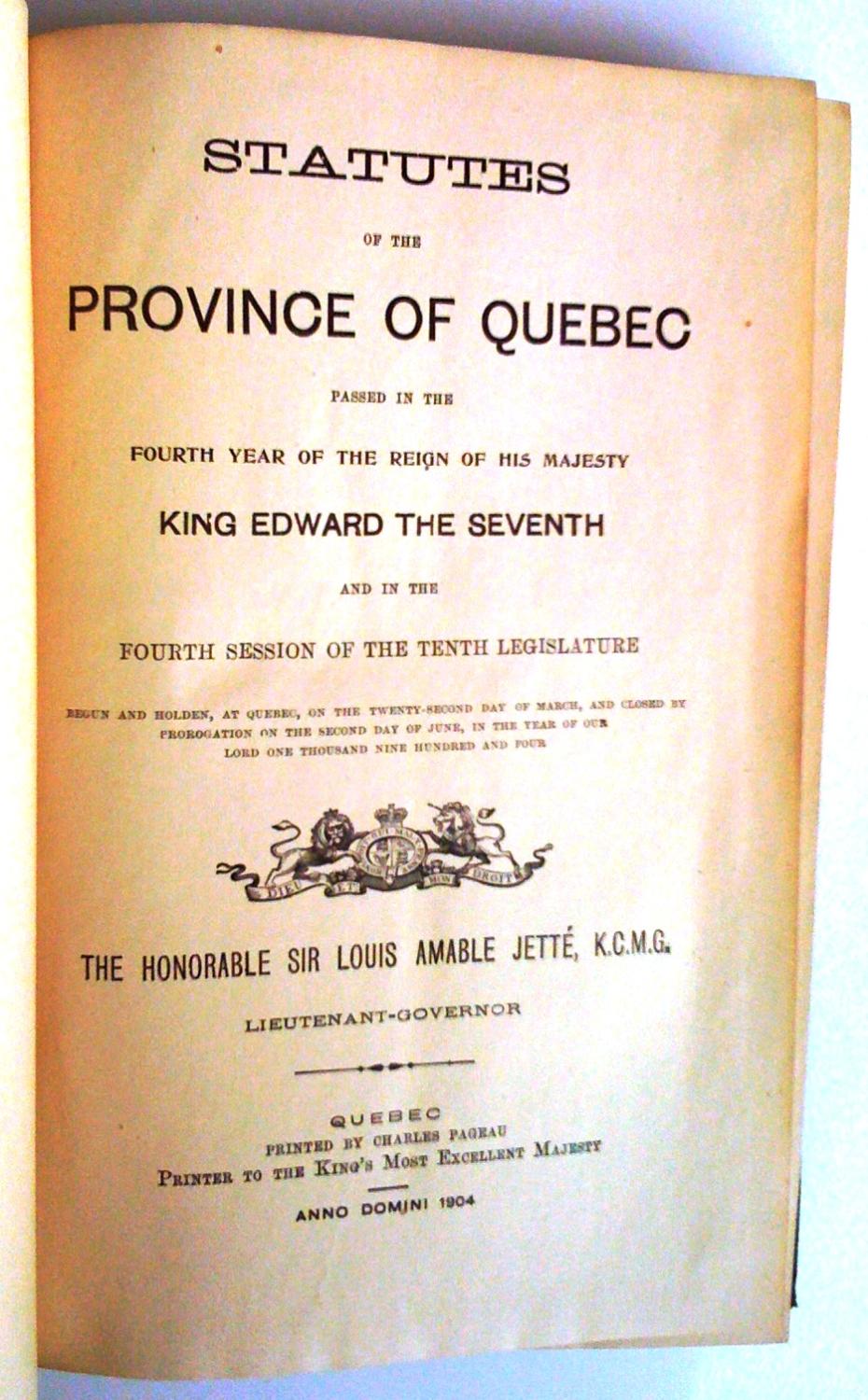 Statutes of the Province of Quebec, 4 Edward VII 1904 Très bon Couverture rigide Claudine Bouvier