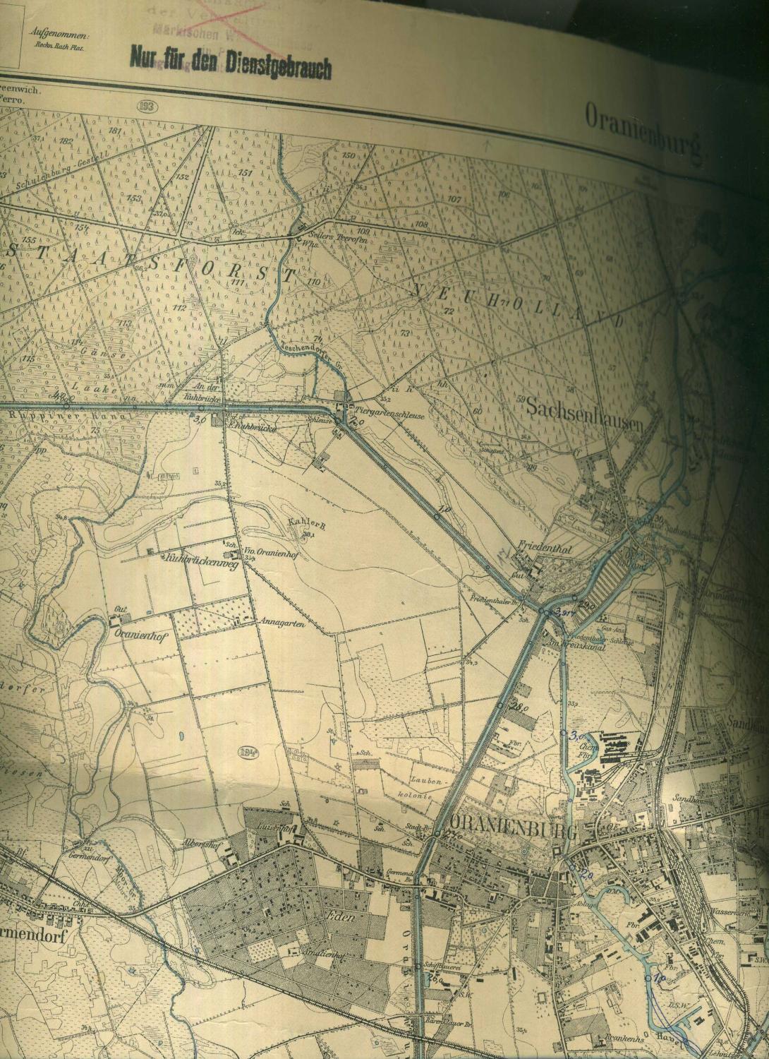 Übersichtsplan von Oranienburg. Preußische Landesaufnahme 1901 / Nachträge 1927 . Format: ca. 50 
