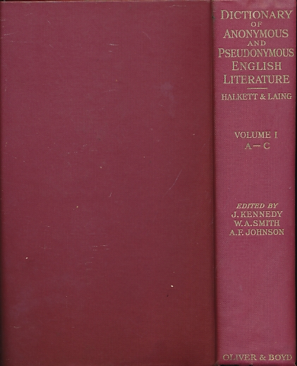Dictionary of Anonymous and Pseudonymous English Literature