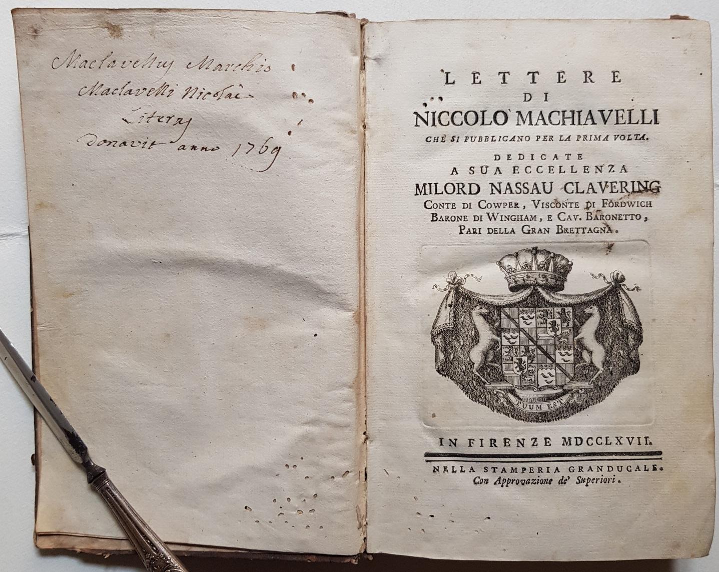 Lettere di Niccolò Machiavelli che si pubblicano per la prima volta. by MACHIAVELLI, Niccolò | LIBRERIA PAOLO BONGIORNO