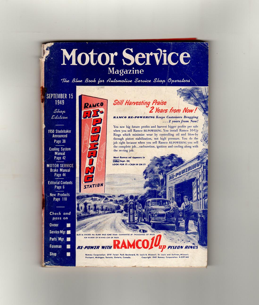 Motor Service Magazine -September 15, 1949. Ultramatic Trouble Shooting; 1950 Studebaker Announced; Cooling Systems Manual; Ferguson Tractor Governor