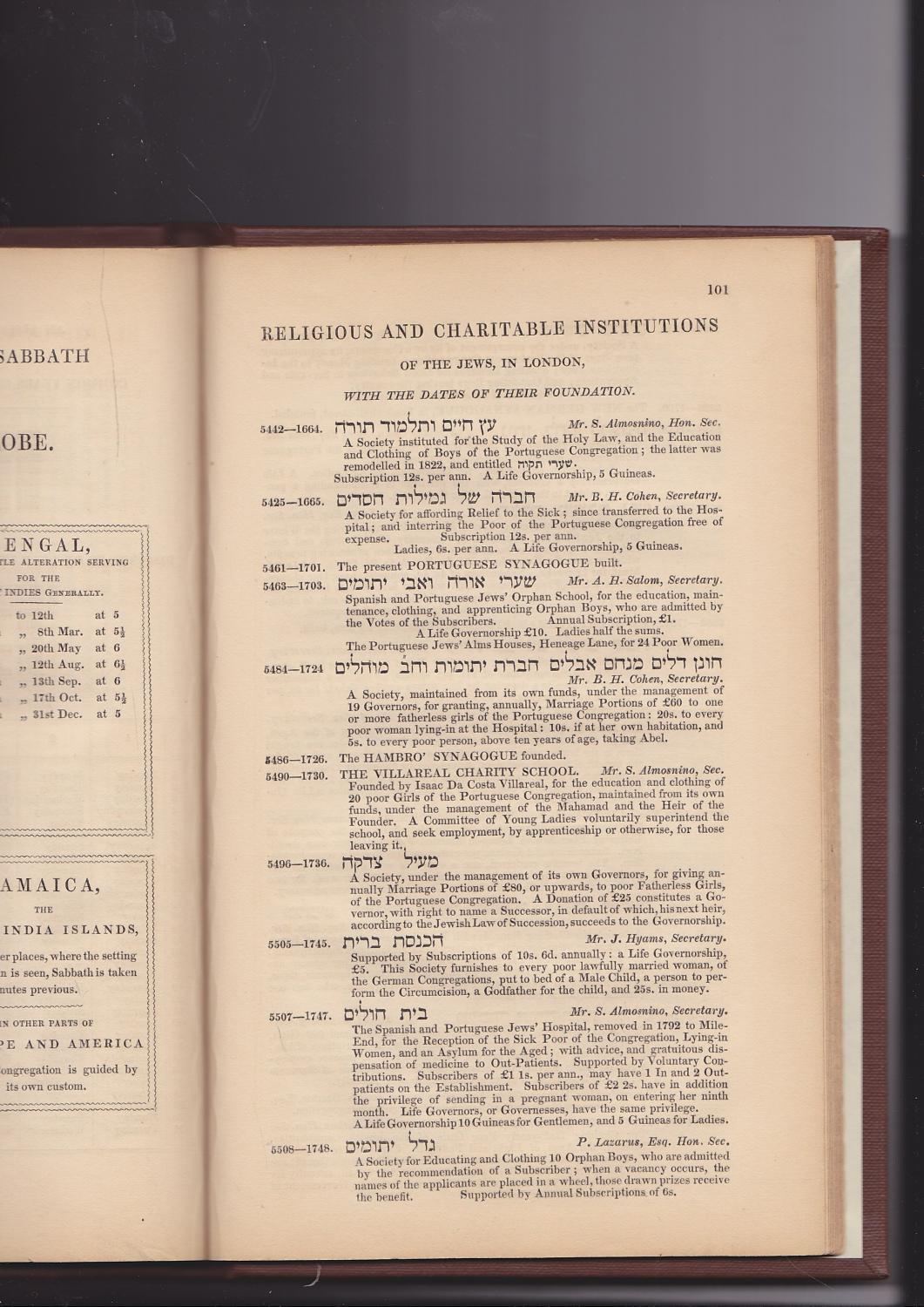 A Jewish calendar for sixtyfour years, detailing the new moons