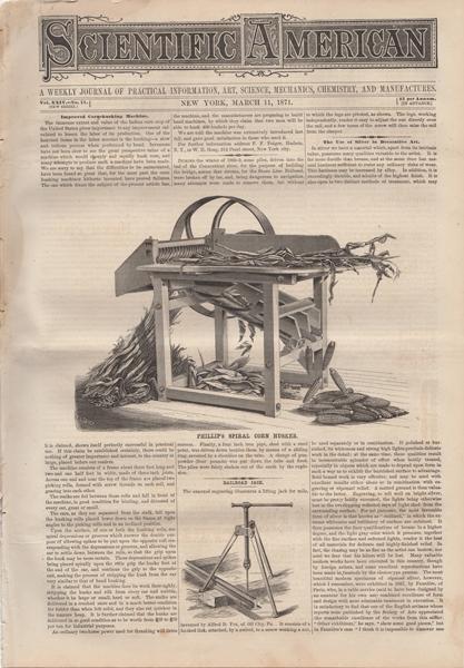 Scientific American. A Weekly Journal of Practical Information, Art, Science, Mechanics, Chemistry, and Manufactures. Vol. XXIV. No. 11. March 11, 1871 - Munn, O.D.; S.H. Wales and A.E. Beach, eds