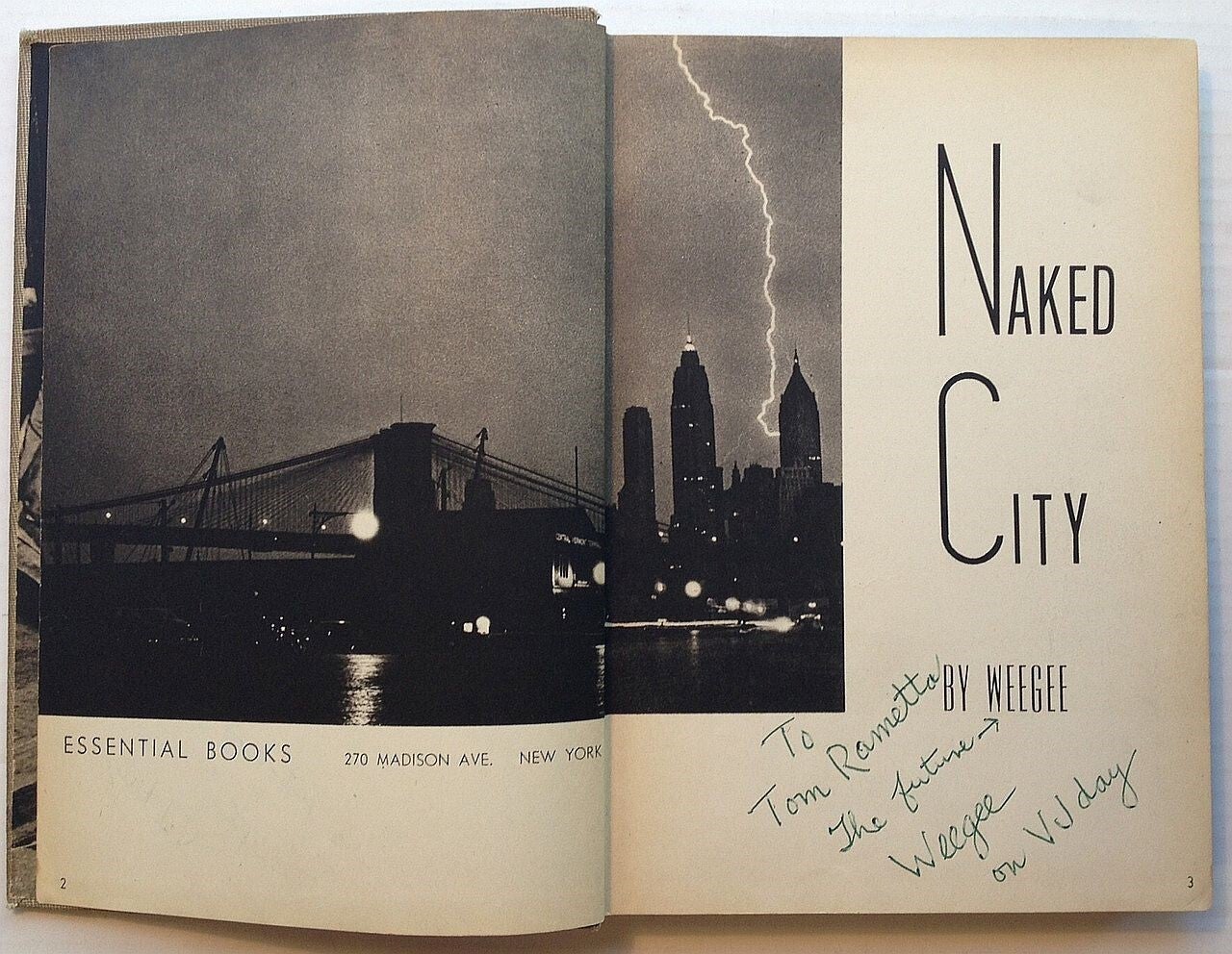 Naked City de WEEGEE: very good(-) hardcover (1945) First
