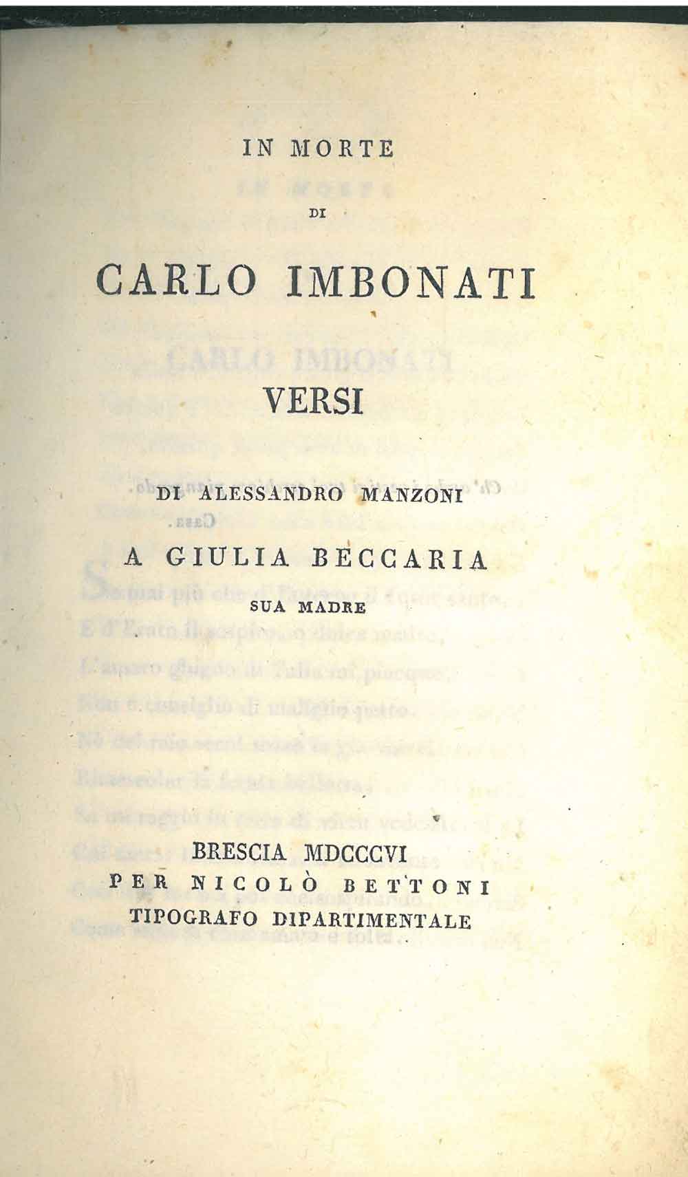 In morte di Carlo Imbonati. Versi di Alessandro Manzoni a Giulia