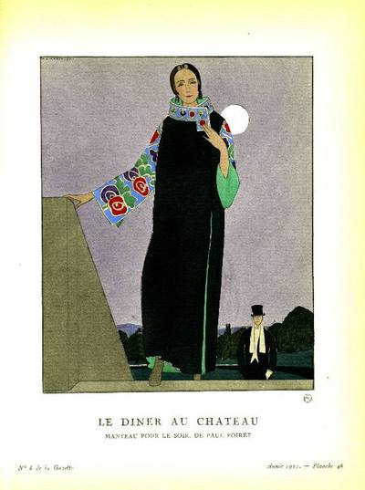 Le Diner au Chateau. Manteau pour le soir de Paul Poiret. Print from the Gazette du Bon Ton by Marty A.E. Print 1921 Signed by Author s Antipodean Books Maps Prints