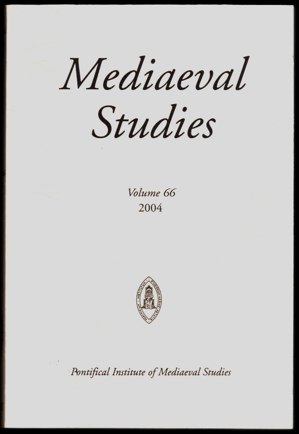Mediaeval Studies. Volume 66. 2004. - Collectif