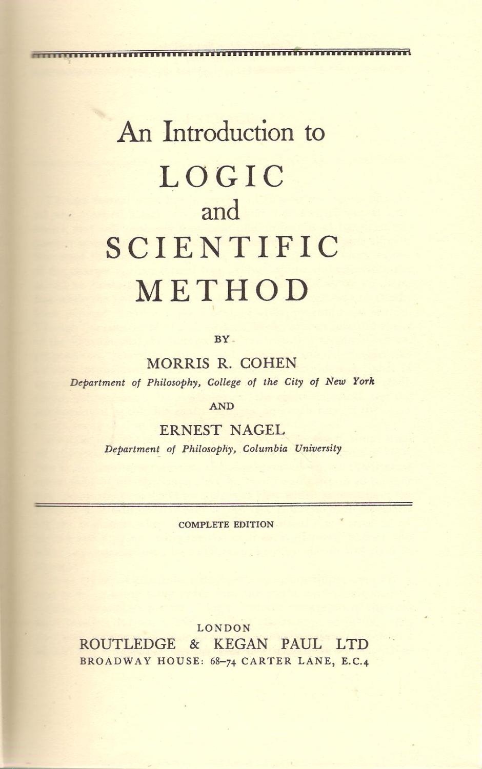 An Introduction to Logic and Scientific Method - Cohen, Morris R.