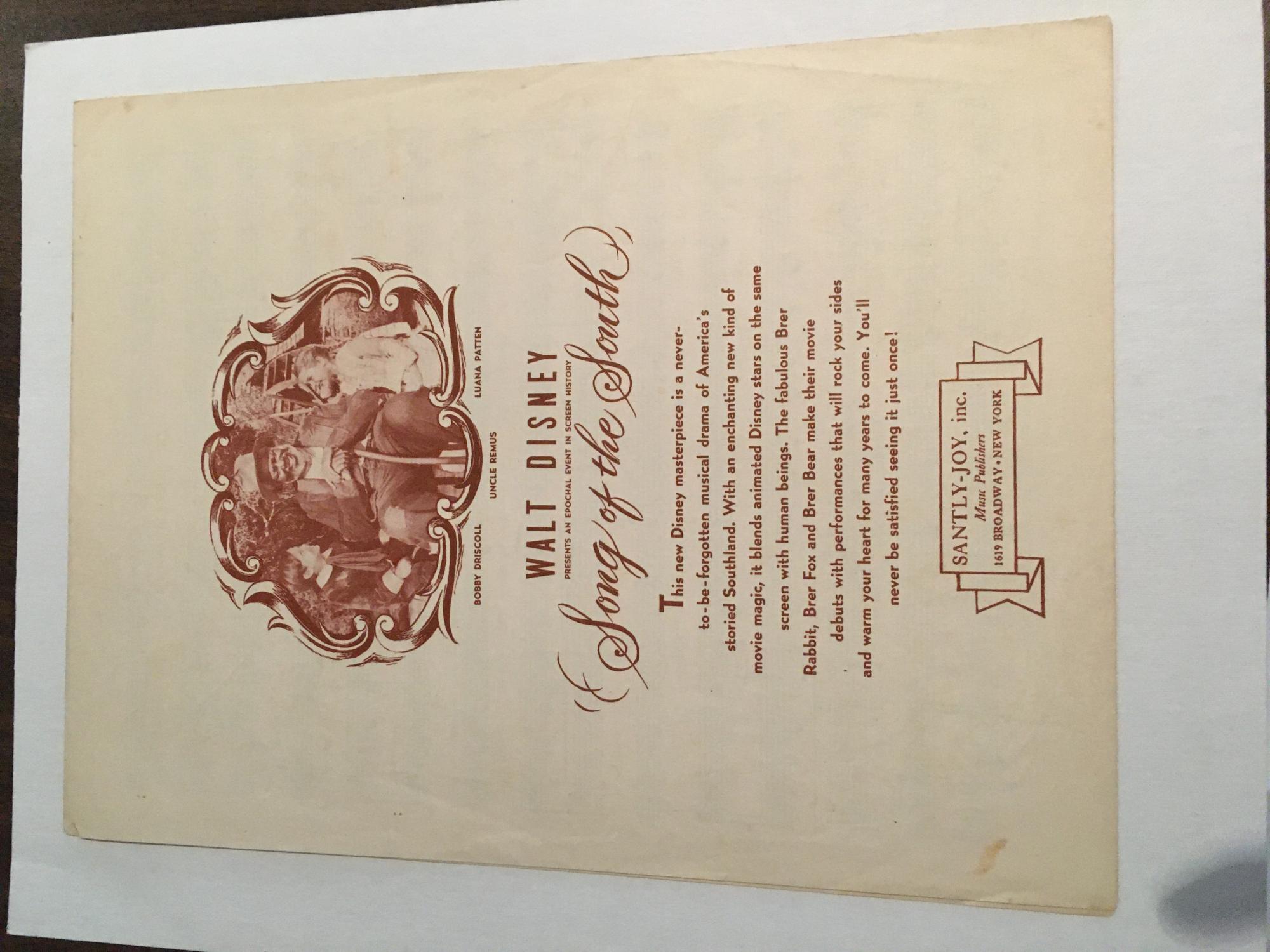 Zip A Dee Doo Dah By Disney Walt 1946 1st Edition Sheet Nbsp Music Stan Beecher Books