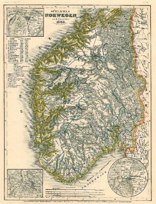 NORWEGEN. - Karte. "Südliches Norwegen".: Art / Print / Poster