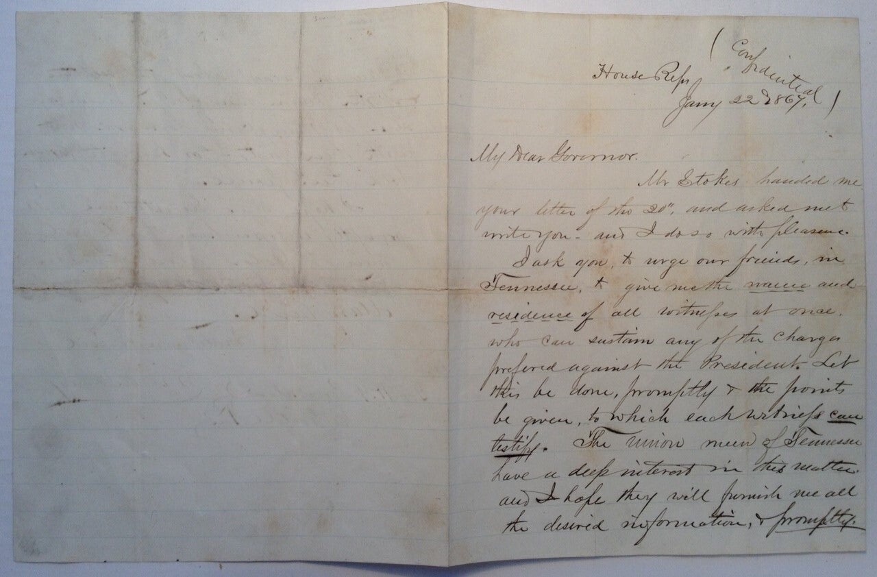 Unbound Letter Examples Autographed Letter Signed soliciting witnesses for Andrew Johnson's ...