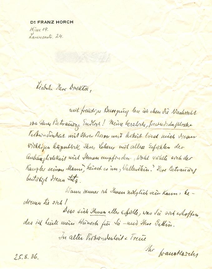 Eigenh Brief Mit U Von Horch Franz Dramaturg Und Schriftsteller 1901 1951 1936 Manuskript Nbsp Nbsp Papierantiquitat Kotte Autographs Gmbh