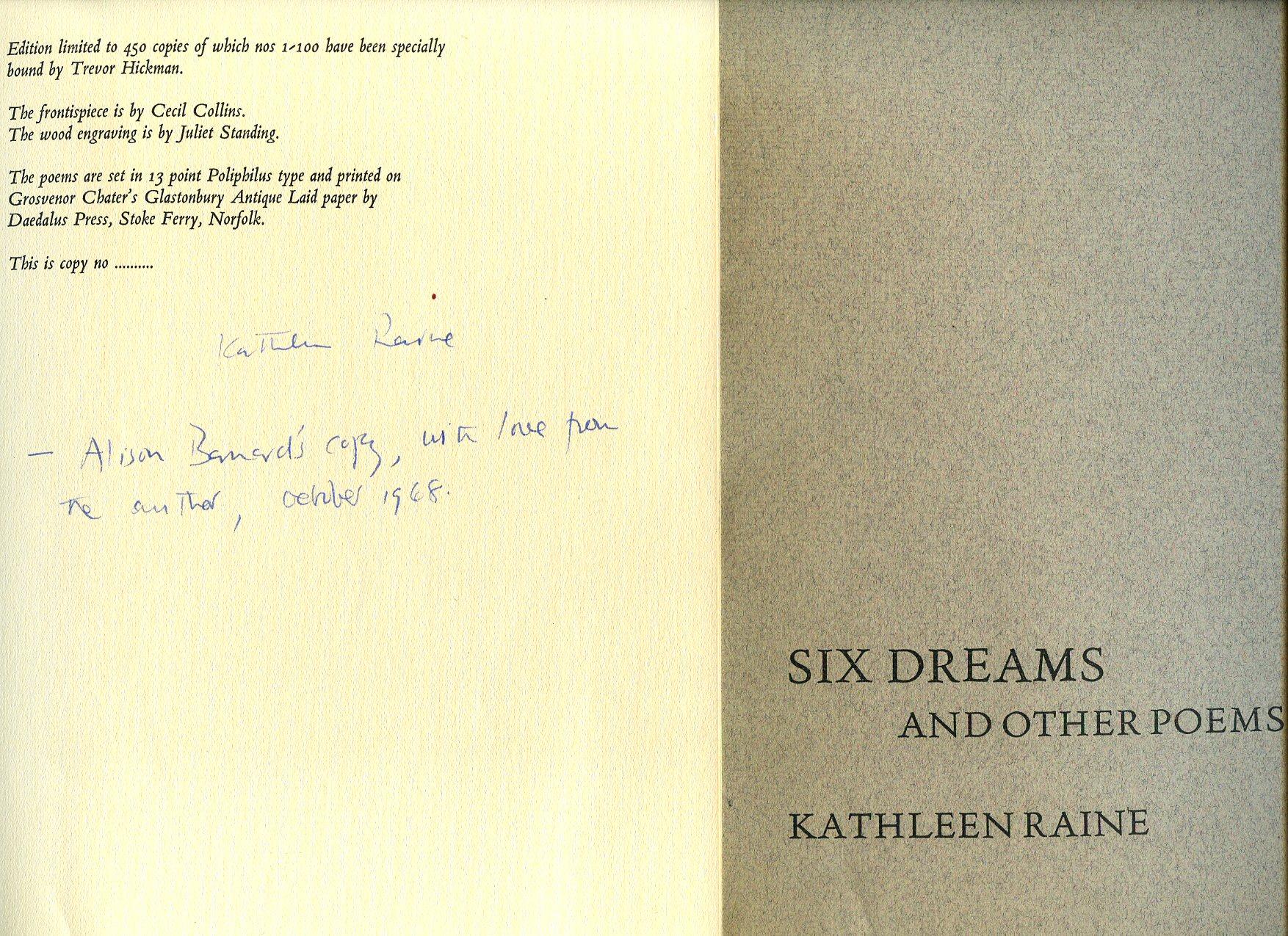 Six Dreams and Other Poems [Signed] by Raine, Kathleen [Kathleen Jessie ...