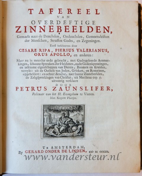 Antique Book Emblem Symbols 1722 Tafereel Van Overdeftige Zinnebeelden Gemaelt Naer De Deuchden Ondeuchden Gemoetsdriften Der Menschen Eerst Beschreven Door Cesare Ripa Pierius Velerianus Orus Apollo En Anderen Maer Nu In