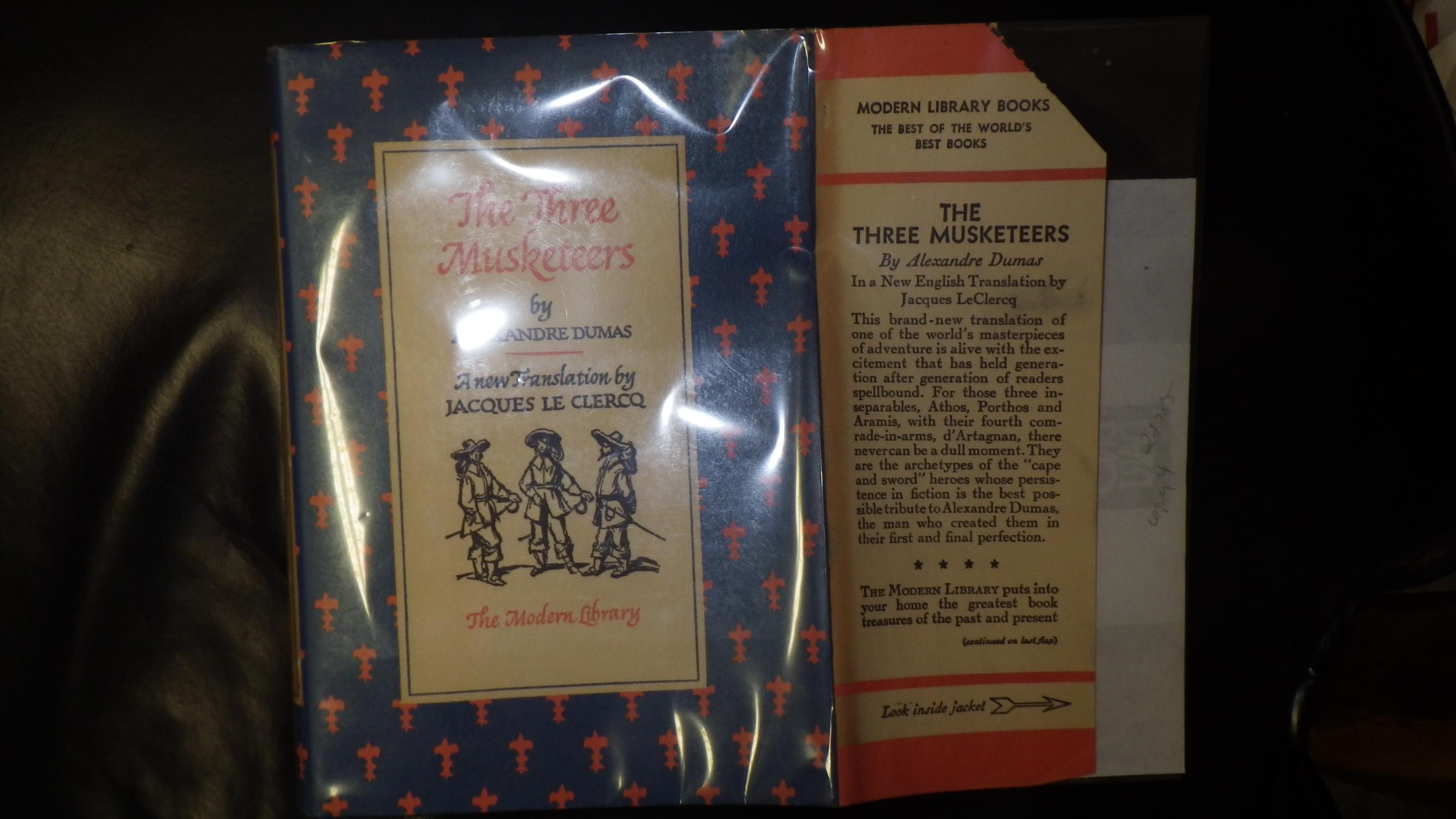 Three Musketeers, The , 1950 , States 1st Modern Library on copyright pg, WITH 300 TITLES MENTIONED ON BACK OF DJ, 347 Titles mentioned on DJ VERSO,