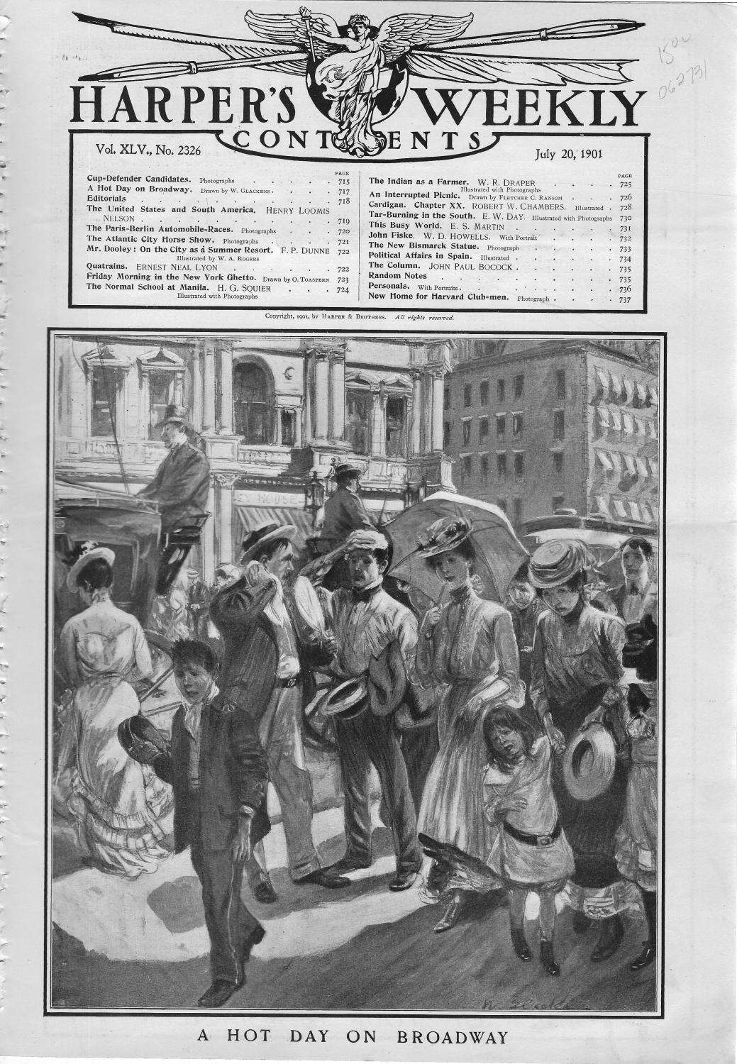 ENGRAVING: "A Hot Day on Broadway".photo from Harper's Weekly, July 20, 1901 Harper's Weekly [Assez bon] [Couverture souple]