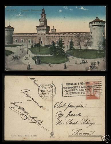 Cartolina Milano Castello Sforzesco frontale 