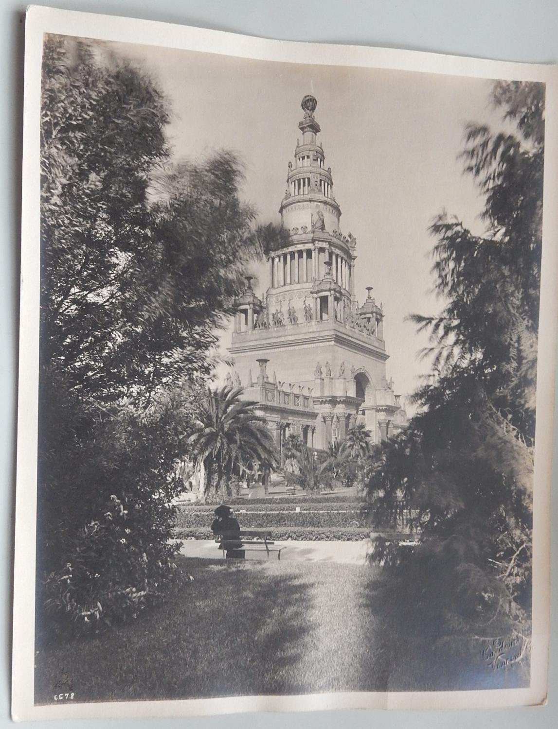 Tower of Jewels viewed through garden. Original photo Pan Pacific