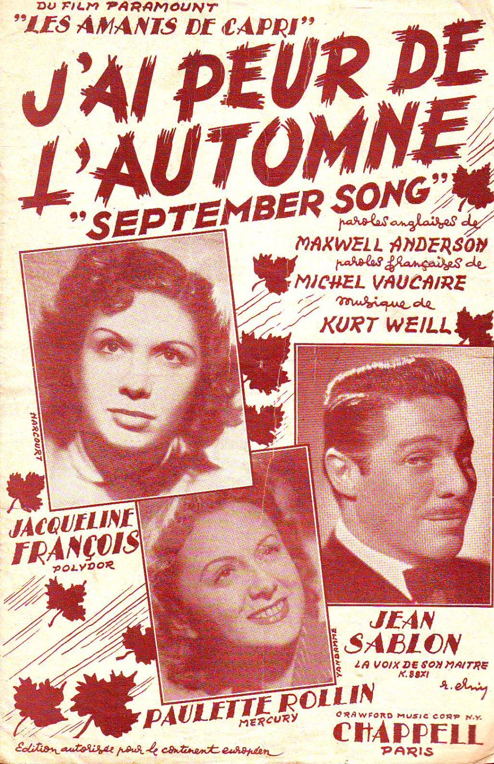 J ai Peur De  L automne September Song Du Film Les 