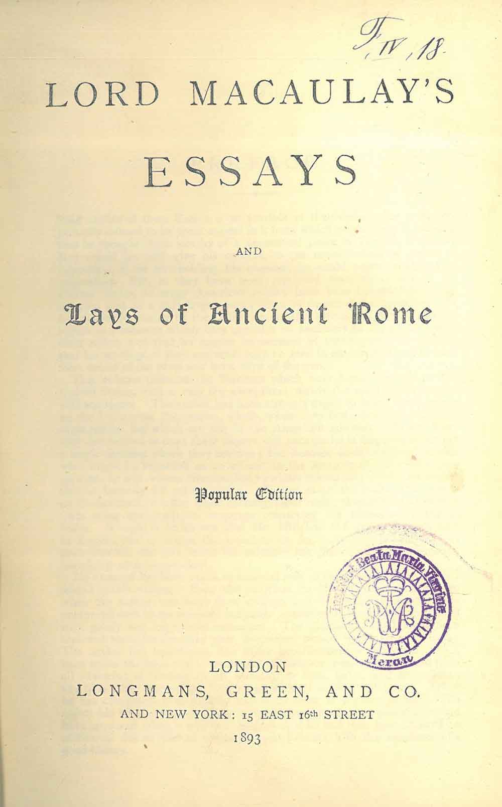 lord macaulay's essays and lays of ancient rome