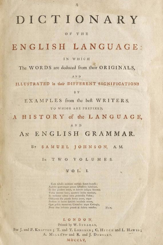 A Dictionary of the English Language by Johnson, Samuel: Fine Hardcover  (1755) 1st Edition Quintessential Rare Books, LLC