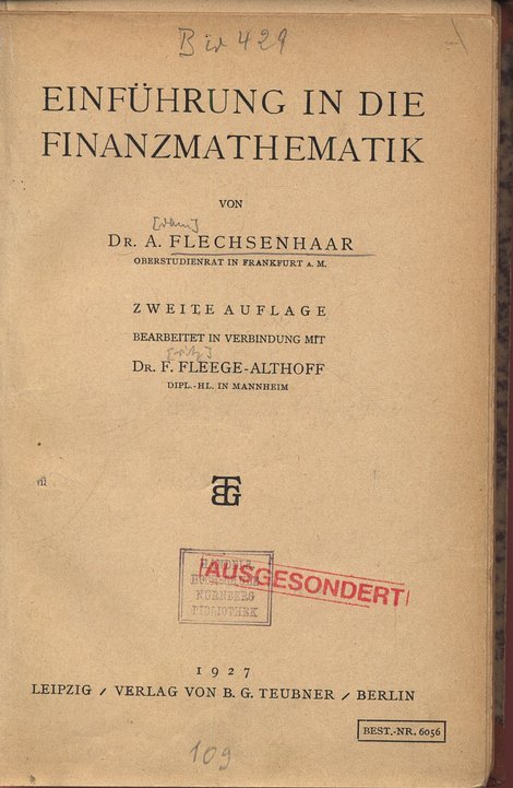 EINFÜHRUNG IN DIE FINANZMATHEMATIK. - FLECHSENHAAR, A.