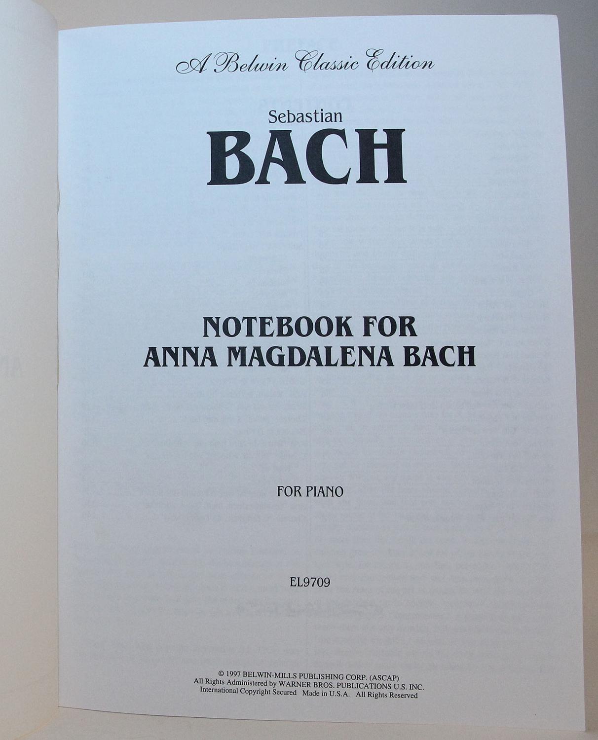 Johann Sebastian Bach, Notebook for Anna Magdalena Bach, for Piano