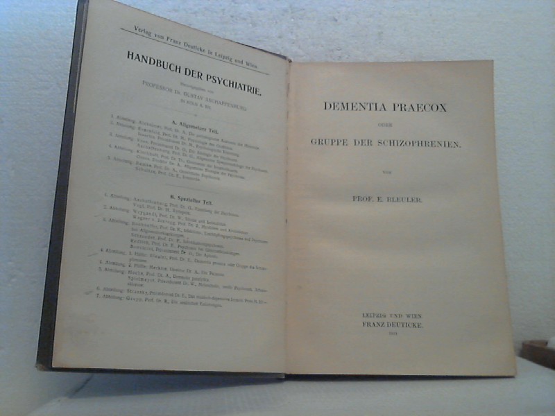 Dementia Praecox Oder Gruppe Der Schizophrenen Von Bleuler E Eugen 1911 Cottage Antiquariat Anbu At