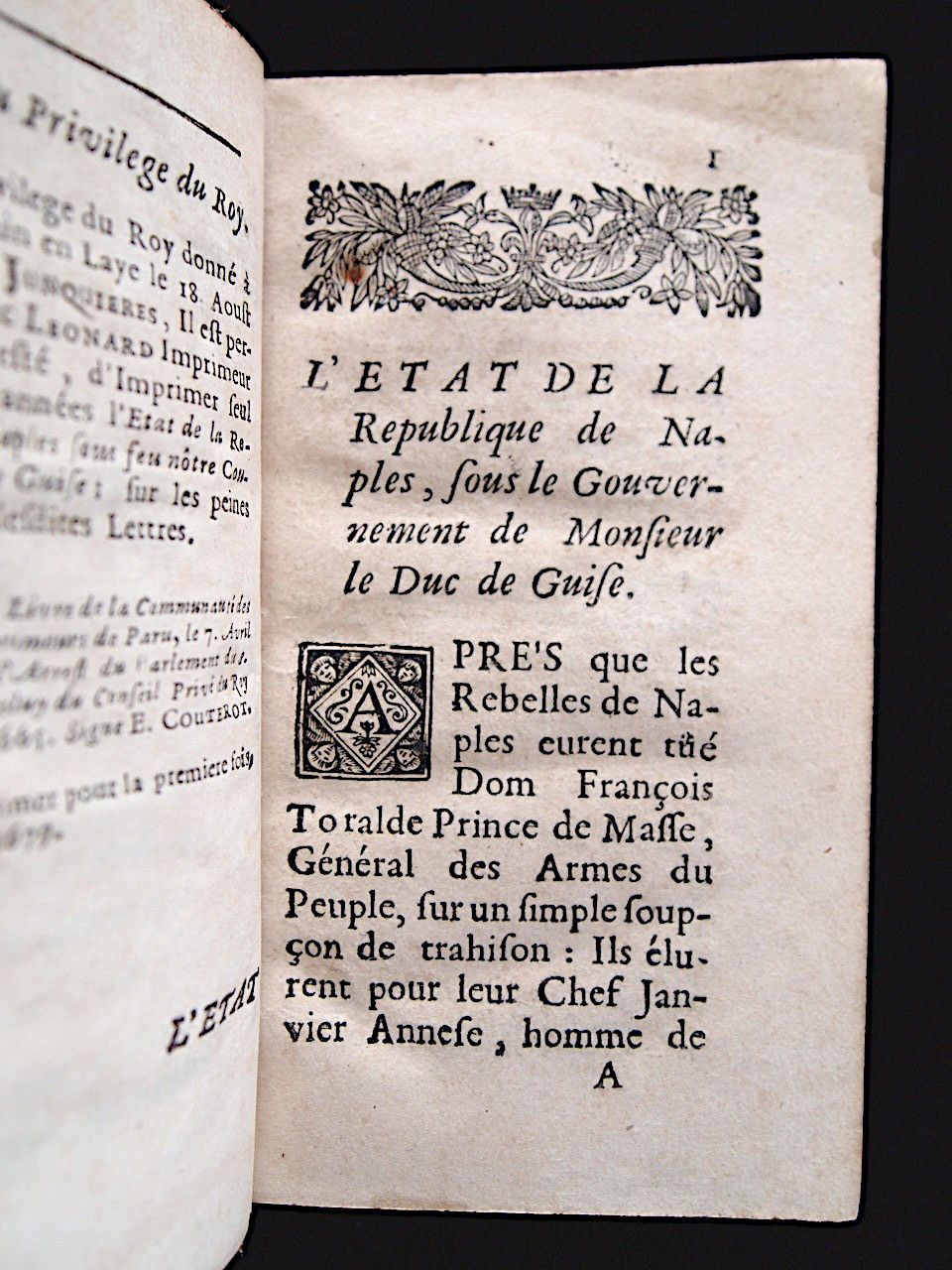 L'état de la Republique de Naples sous le gouvernement de Monsieur le Duc de Guise Vincent Marie CAPECE [ ] [Couverture rigide]