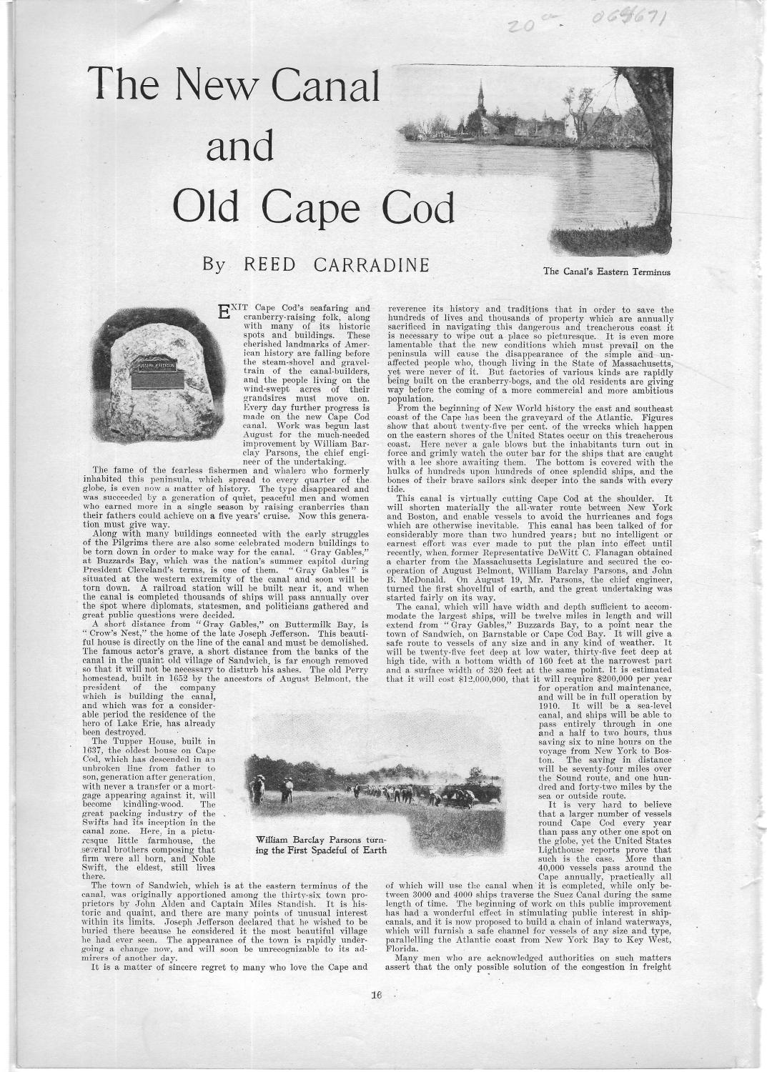 PRINT "The New Canal and Old Cape Cod". story with photos from Harper