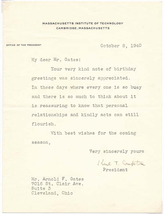 Typed Letter Signed by COMPTON, Karl T. (1887-1954): Signed by Author(s ...
