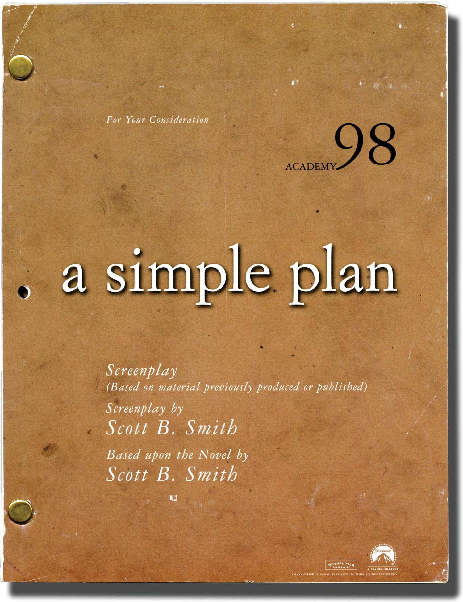 A Simple Plan (Original For Your Consideration screenplay) by Sam Raimi ...