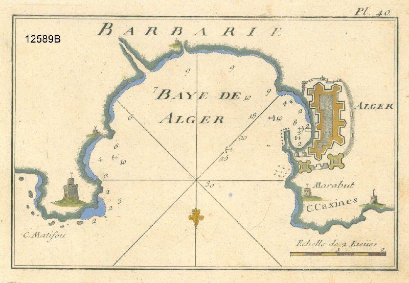ALGIER. - Karte. "Baye de Alger". Küstenkarte mit Planansicht von