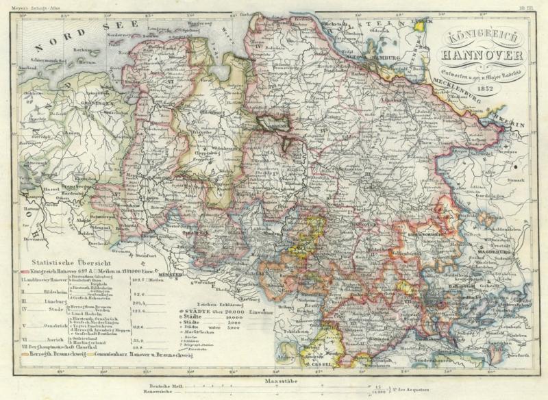 HANNOVER. - Karte. "Königreich Hannover 1852".: Kunst / Grafik / Poster
