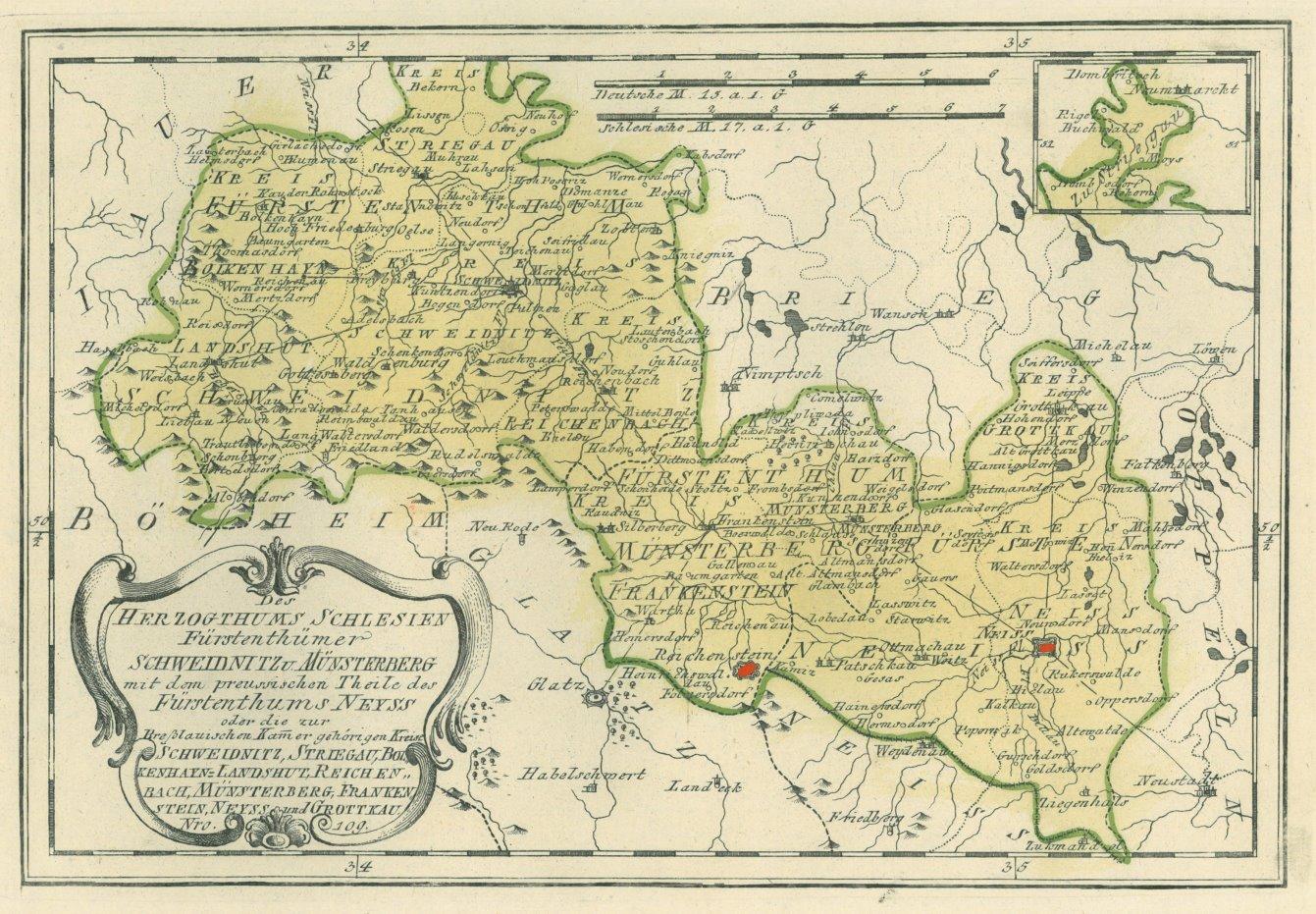 SCHWEIDNITZ. - Münsterberg. - Karte. "Des Herzogthums Schlesien