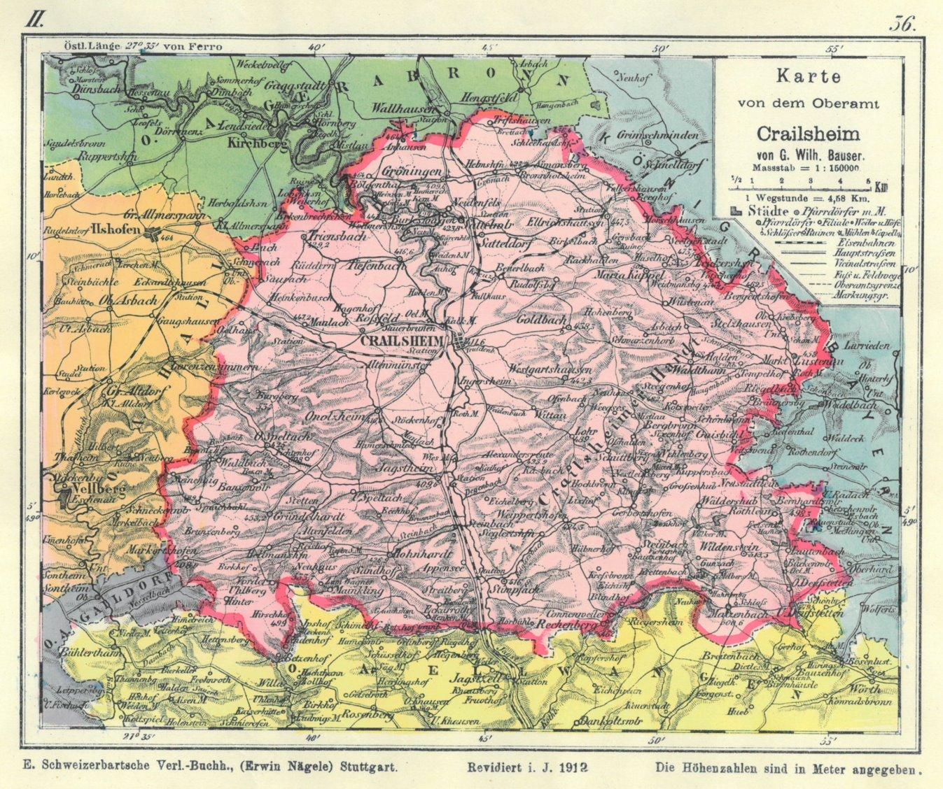 CRAILSHEIM. - Karte. "Karte von dem Oberamt Crailsheim".: Art / Print
