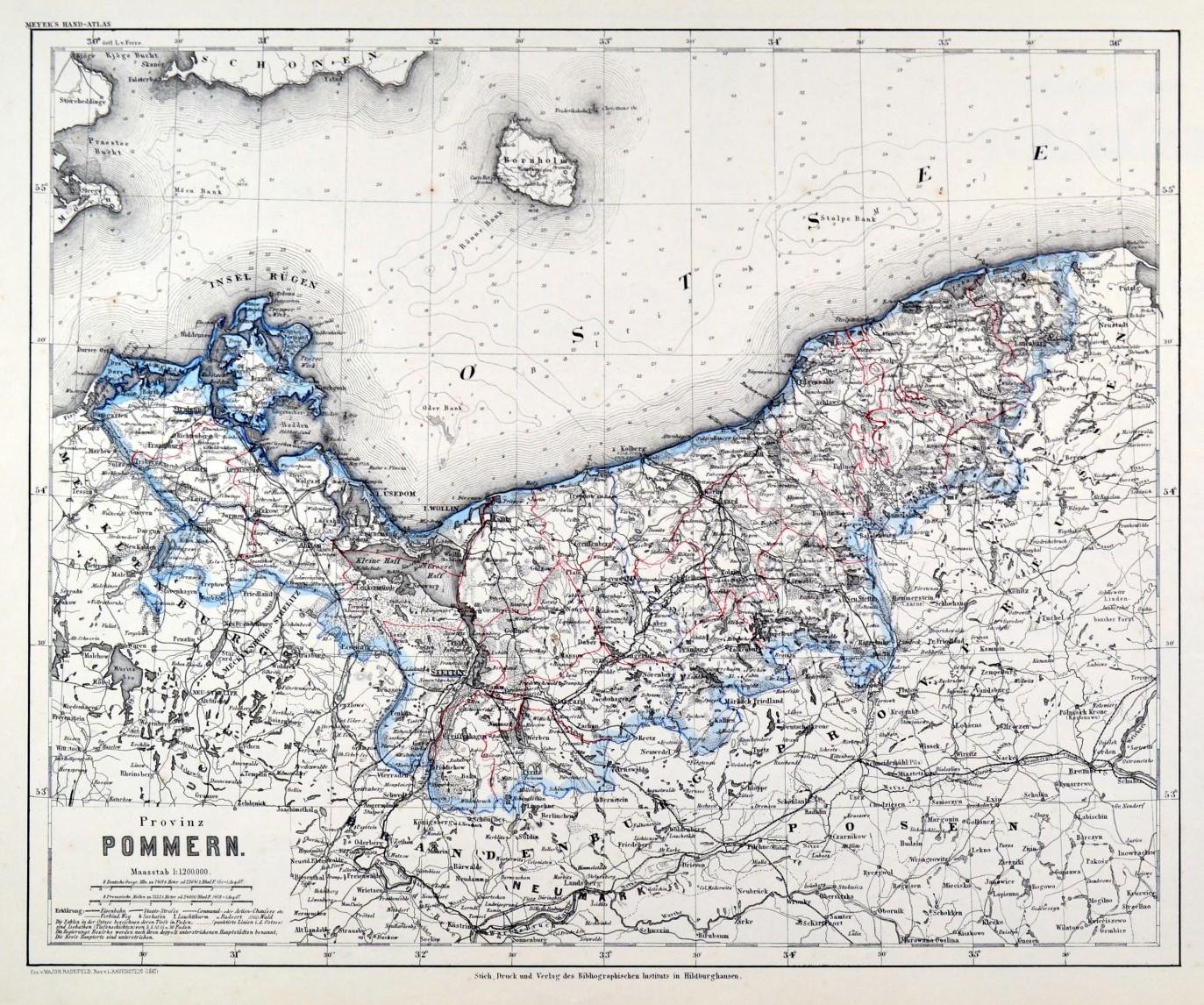 POMMERN. - Karte. "Provinz Pommern".: Kunst / Grafik / Poster | Peter