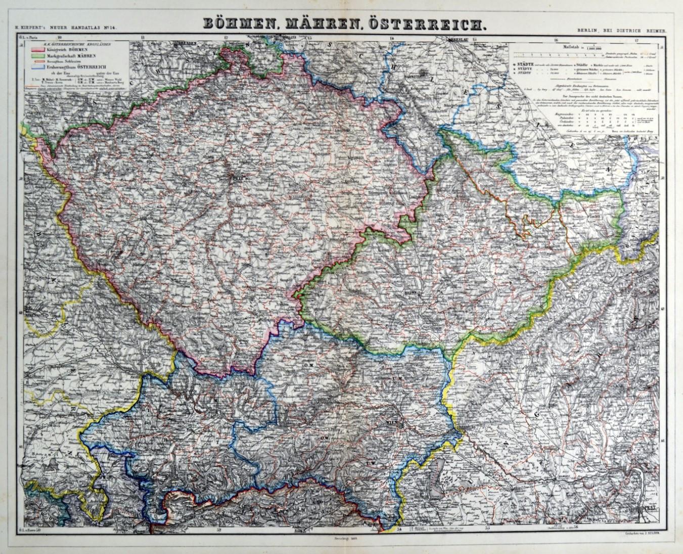 BÖHMEN und MÄHREN. - Karte. "Böhmen, Mähren, Österreich".: Kunst