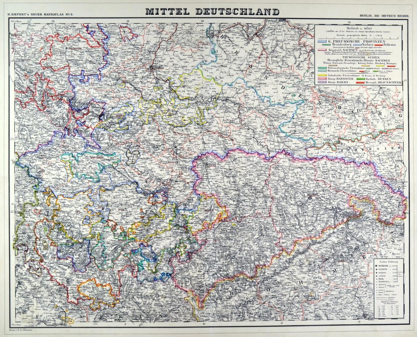 DEUTSCHLAND. - Mitteldeutschland. - Karte. "Mittel Deutschland".: Kunst